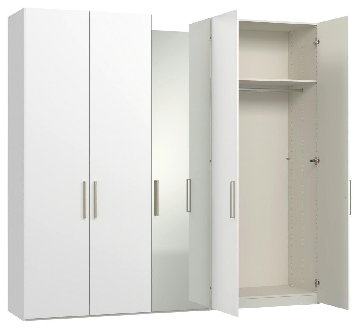 DREHTÜRENSCHRANK 253/236/59 cm,  in Weiß, 5-türig  - Edelstahlfarben/Weiß, Design, Glas/Holzwerkstoff (253/236/59cm) - Jutzler