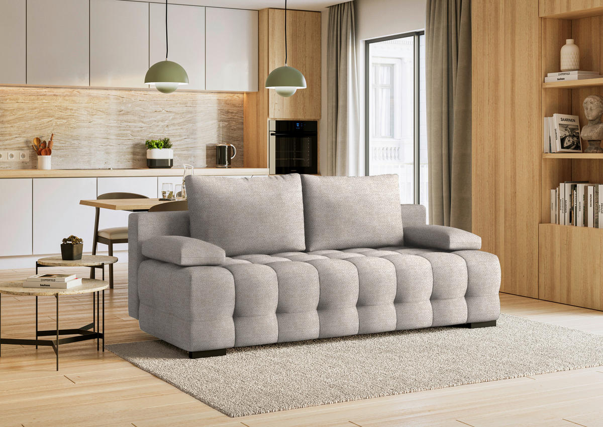 SCHLAFSOFA in Chenille, Plüsch Greige  - Greige/Schwarz, KONVENTIONELL, Kunststoff/Textil (209/96/100cm) - Stylife