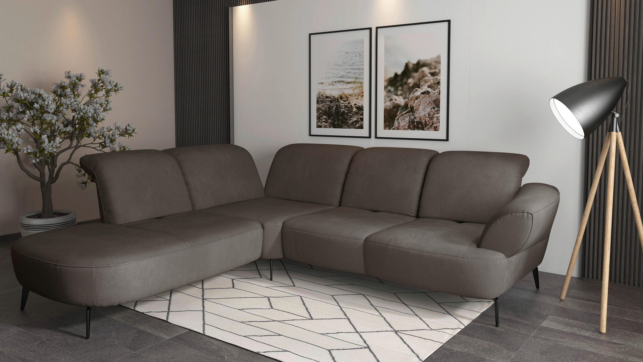 ECKSOFA in Flachgewebe Schlammfarben  270/302 cm  - Schlammfarben/Schwarz, MODERN, Textil/Metall (270/302cm) - Sit & More