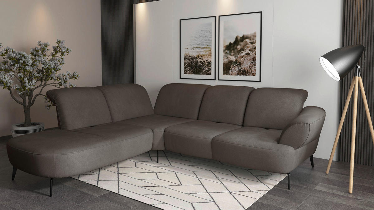 ECKSOFA in Flachgewebe Schlammfarben  270/302 cm  - Schlammfarben/Schwarz, MODERN, Textil/Metall (270/302cm) - Sit & More