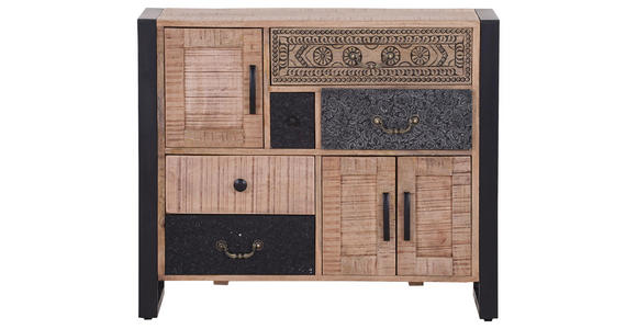 SIDEBOARD Mangoholz massiv Braun, Naturfarben, Schwarz Rückwand, Abdeckplatte, Füße  - Schwarz/Braun, Design, Holz/Holzwerkstoff (95/80/43cm) - Landscape