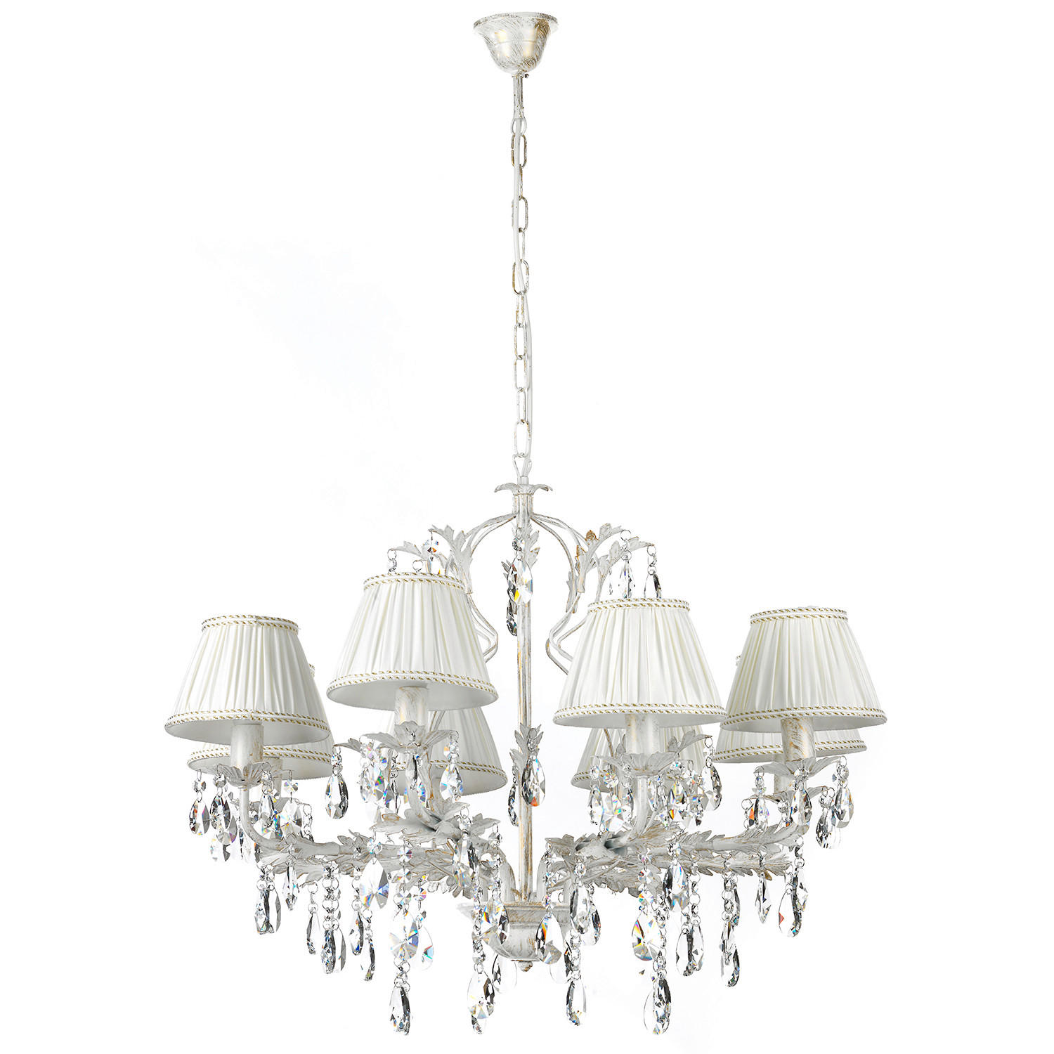 KRISTALL-HÄNGELEUCHTE 80/105 cm   - Weiß, Natur, Glas/Textil (80/105cm)