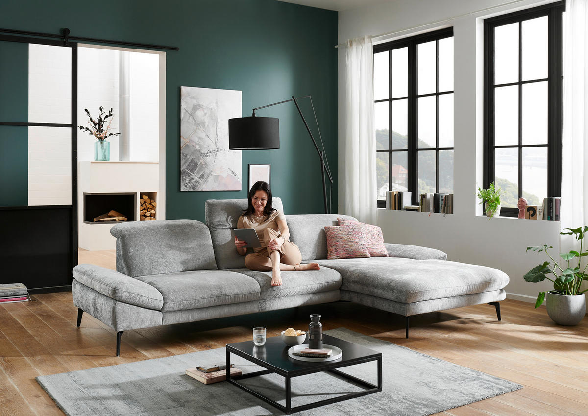 ECKSOFA in Chenille Grau  - Schwarz/Grau, Design, Textil/Metall (188/319cm) - Beldomo System