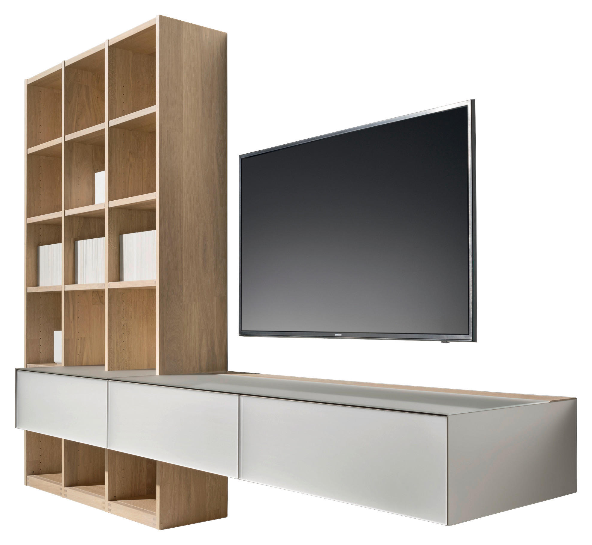 WOHNWAND  in Eichefarben, Hellgrau  284,6/187,3/48,3 cm  - Eichefarben/Hellgrau, Design, Glas/Holz (284,6/187,3/48,3cm) - Team 7