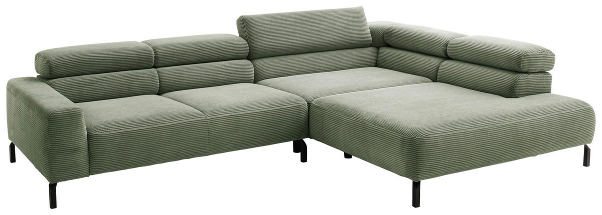 ECKSOFA inkl. Funktion in Cord Grün  - Schwarz/Grün, Modern, Textil/Metall (309/219cm) - Pure Home Lifestyle