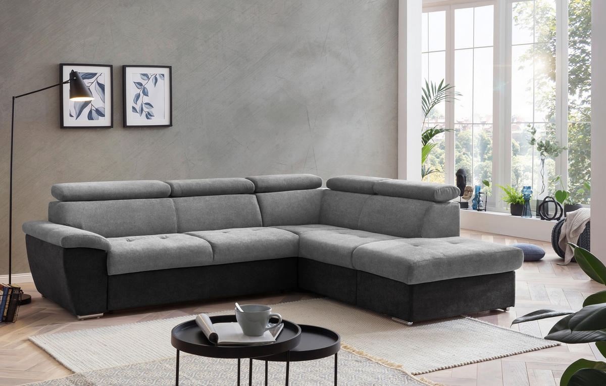 ECKSOFA in Mikrofaser Grau, Schwarz  - Chromfarben/Schwarz, Design, Textil/Metall (262/216cm) - Livetastic