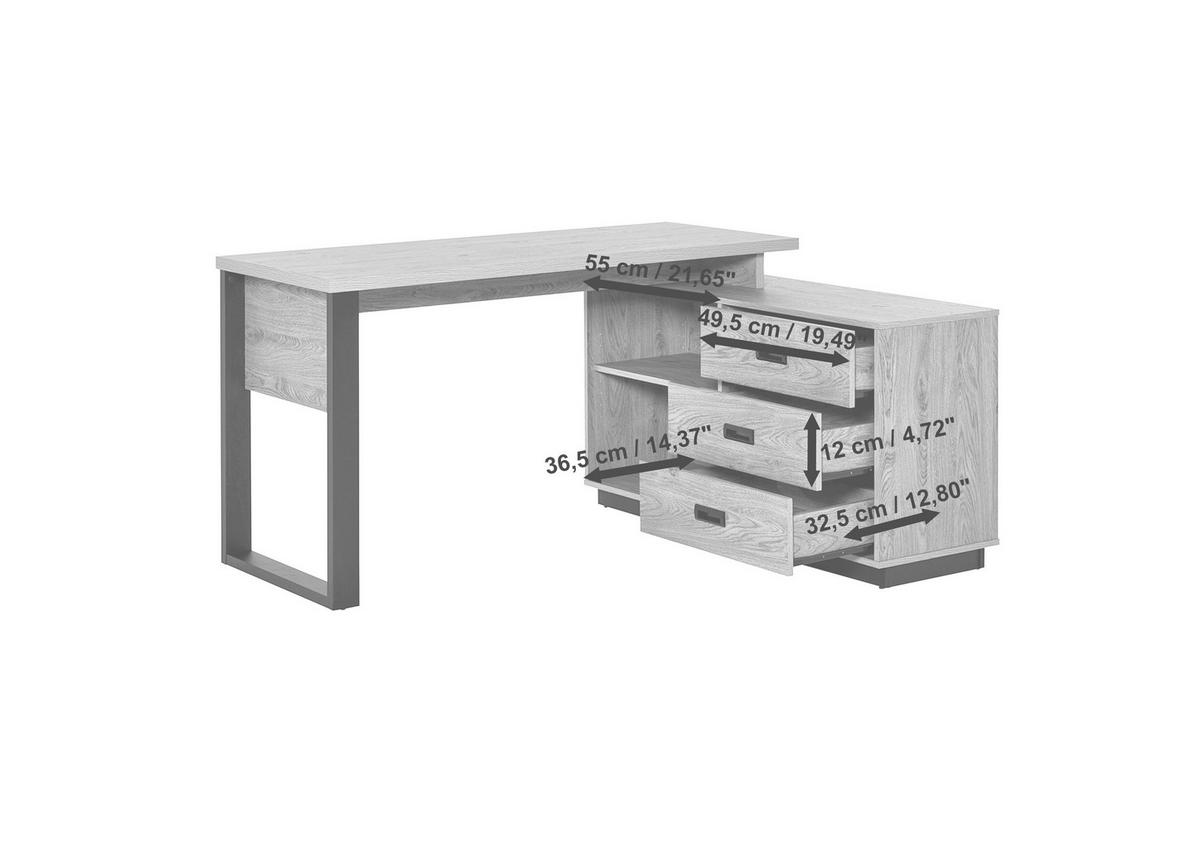 ECKSCHREIBTISCH  Schwarz, Walnussfarben Kabeldurchlass, Stauraum, seitenverkehrt montierbar, in verschiedenen Holzarten erhältlich  - Walnussfarben/Schwarz, KONVENTIONELL, Holzwerkstoff/Metall (150/75,5/116cm) - MID.YOU