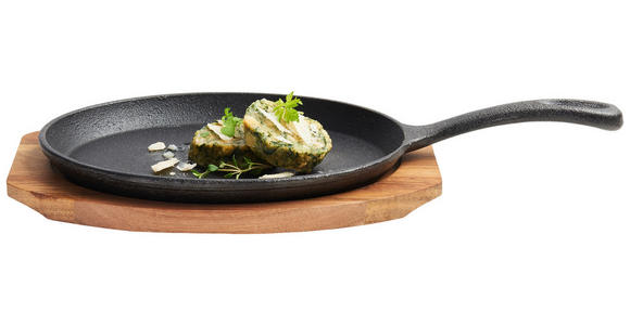 BRATPFANNE  - Schwarz/Naturfarben, Basics, Holz/Metall (37,5/17,5/2cm) - Homeware Profession.