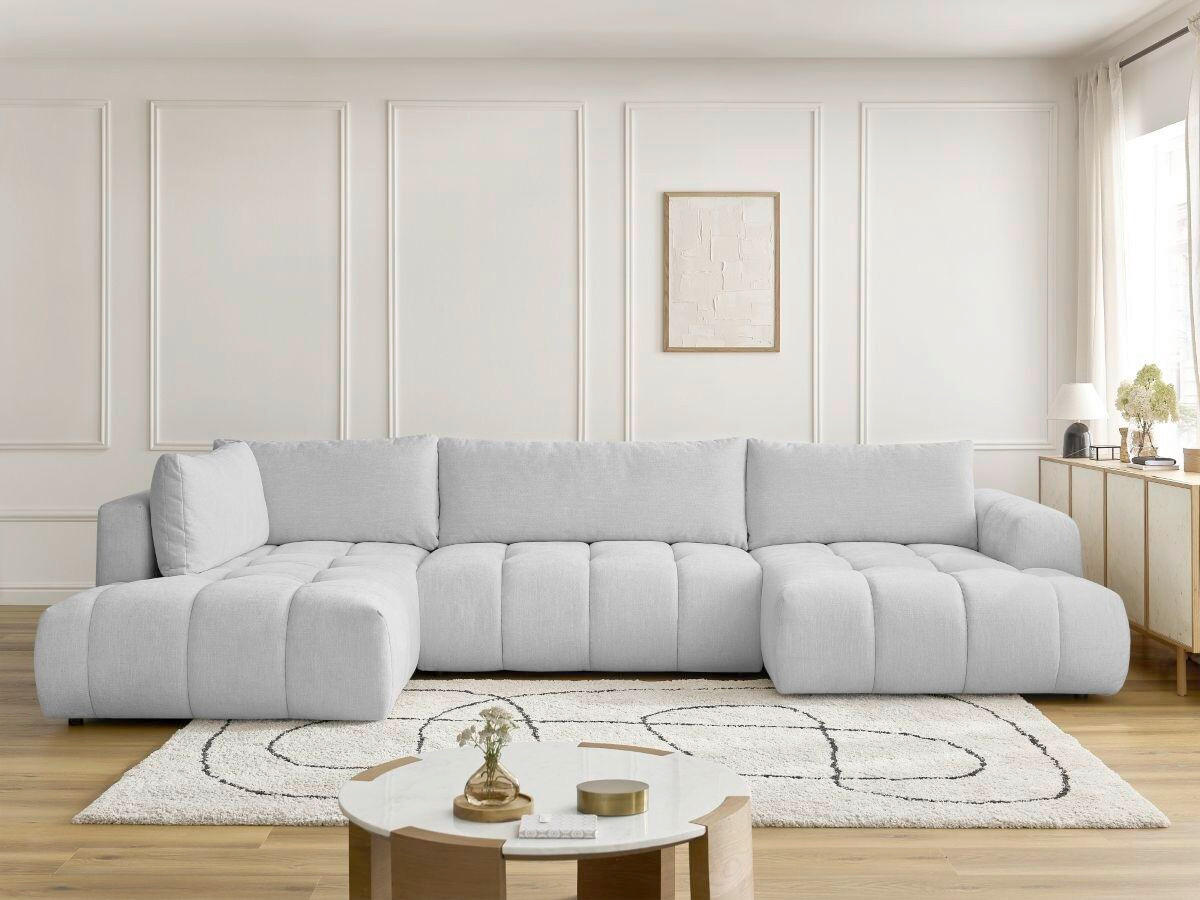 WOHNLANDSCHAFT  FUJI  Hellgrau Leinenoptik  - Hellgrau/Schwarz, MODERN, Kunststoff/Textil (204/377/160cm)
