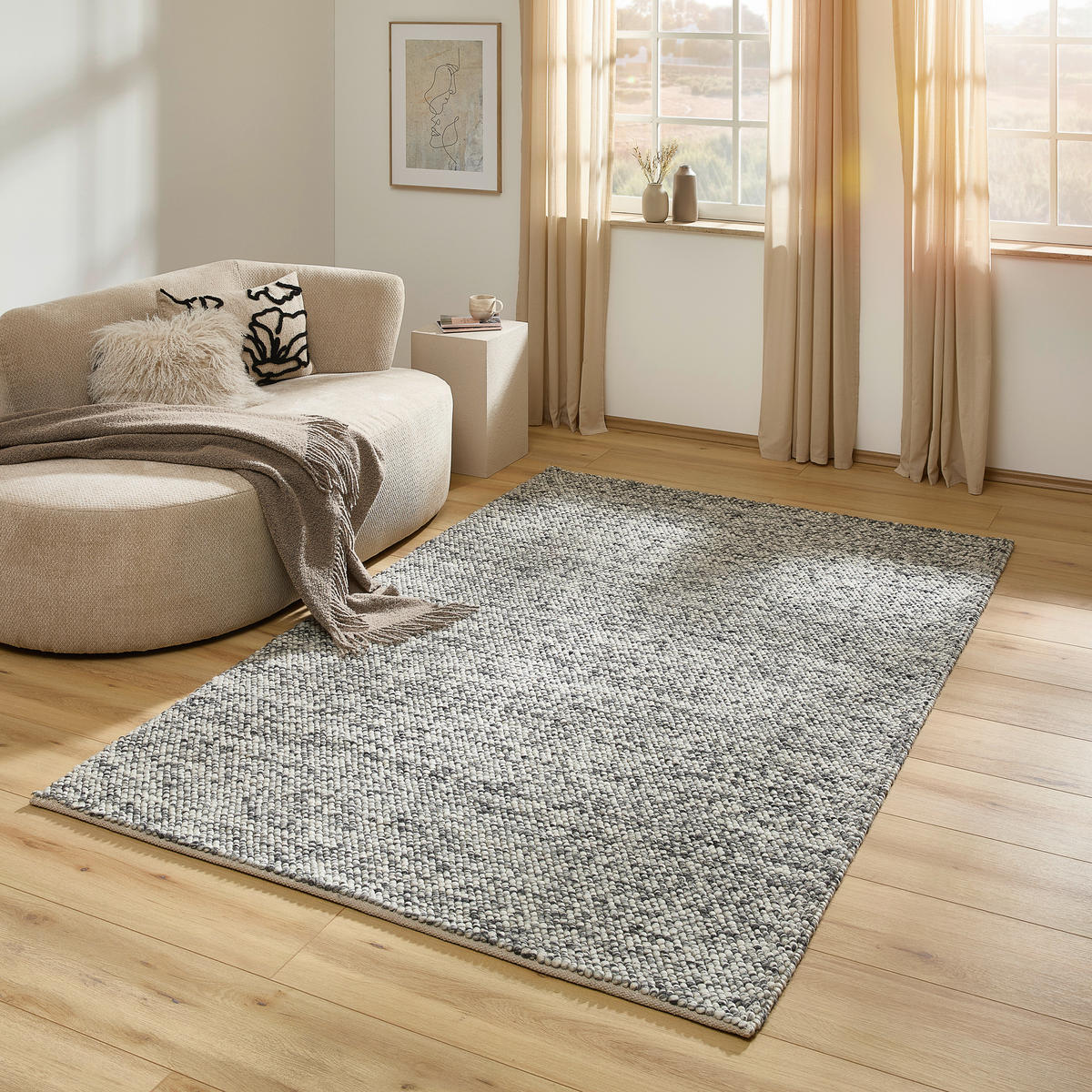 HANDWEBTEPPICH Wohnzimmer 120/160 cm Grau rechteckig  - Grau, Natur, Textil (120/160cm) - Linea Natura