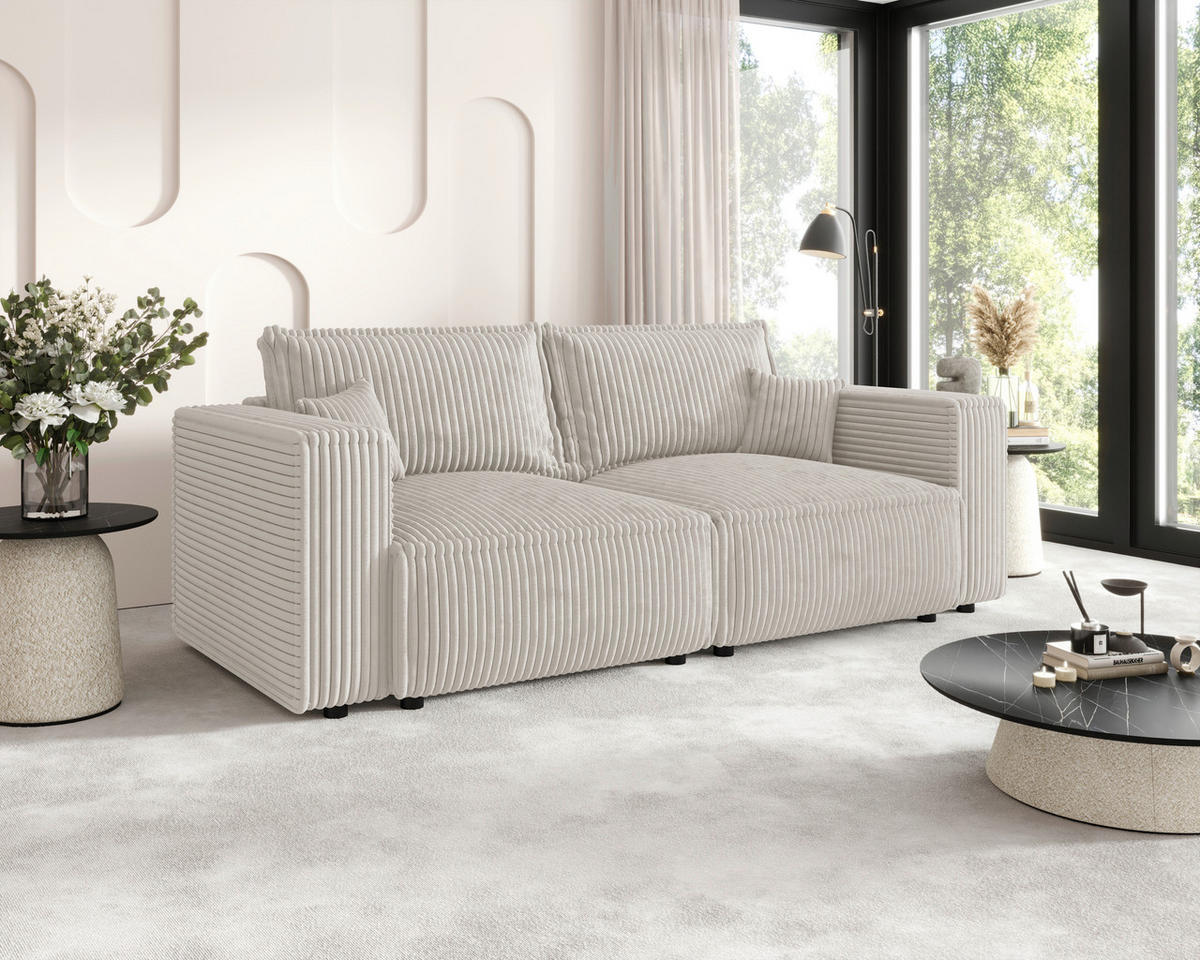 SCHLAFSOFA Cord Creme  inkl. Zierkissen, Bettkasten, Schlaffunktion  - Creme/Schwarz, MODERN, Kunststoff/Textil (250/68/104cm) - Xora