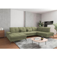 WOHNLANDSCHAFT in Flachgewebe Hellgrün  - Schwarz/Hellgrün, KONVENTIONELL, Textil/Metall (185/357/231cm) - Sit & More