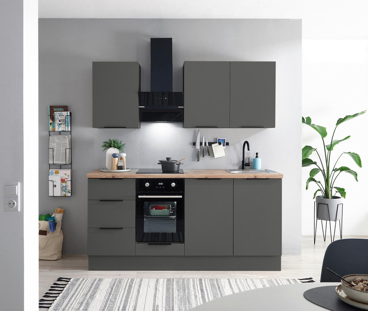 KÜCHENBLOCK   in Graphitfarben  - Schwarz/Graphitfarben, Basics, Holzwerkstoff/Metall (180/210/60cm) - Carryhome
