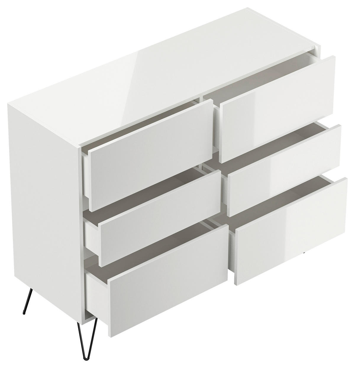 SIDEBOARD Posseik Industrial 120/93,6/42 cm 6 Schublade(n)  - Weiß Hochglanz/Schwarz, Design, Holzwerkstoff/Metall (120/93,6/42cm) - P & B