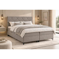 BOXBETT 160/200 cm,  in Taupe, Bettkasten, Topper, H3 + H3 = fest  - Taupe/Schwarz, MODERN, Holz/Textil (160/200cm) - MID.YOU