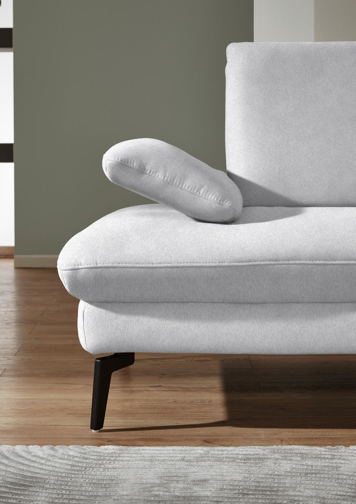 ECKSOFA in Chenille, Mikrofaser Hellgrau  - Hellgrau/Schwarz, Design, Textil/Metall (299/157cm) - Dieter Knoll
