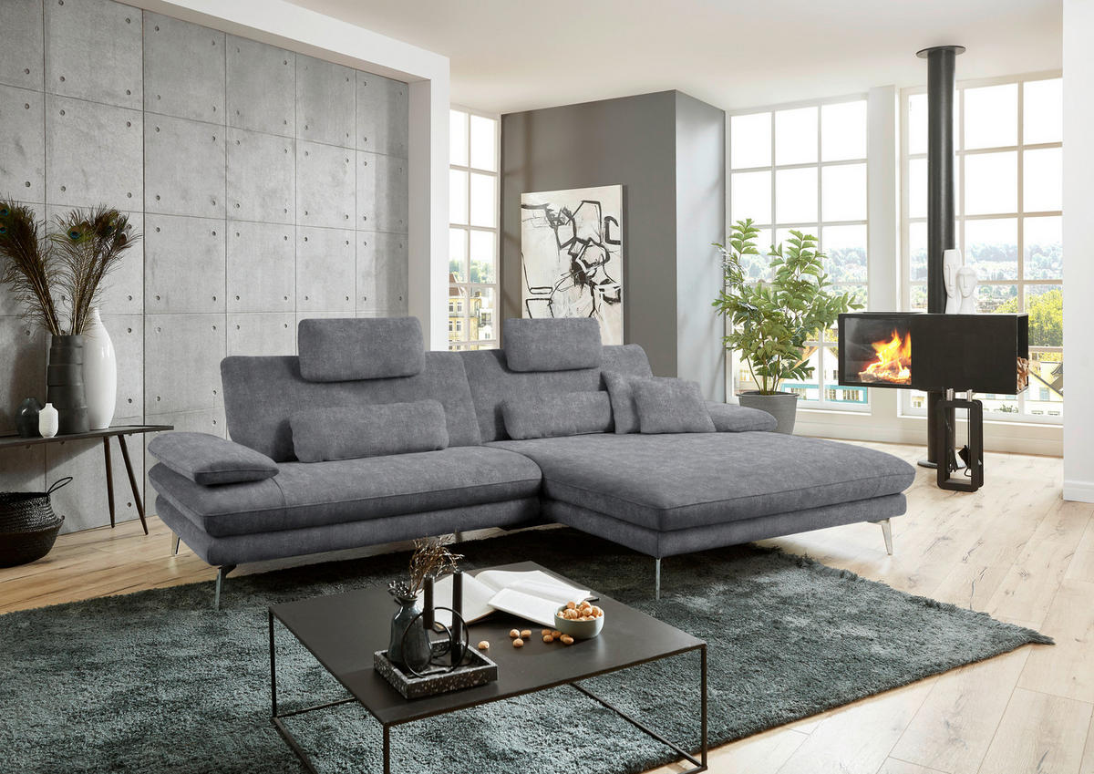 ECKSOFA in Velours Silberfarben  - Silberfarben/Schwarz, Design, Textil/Metall (284/184cm) - Dieter Knoll