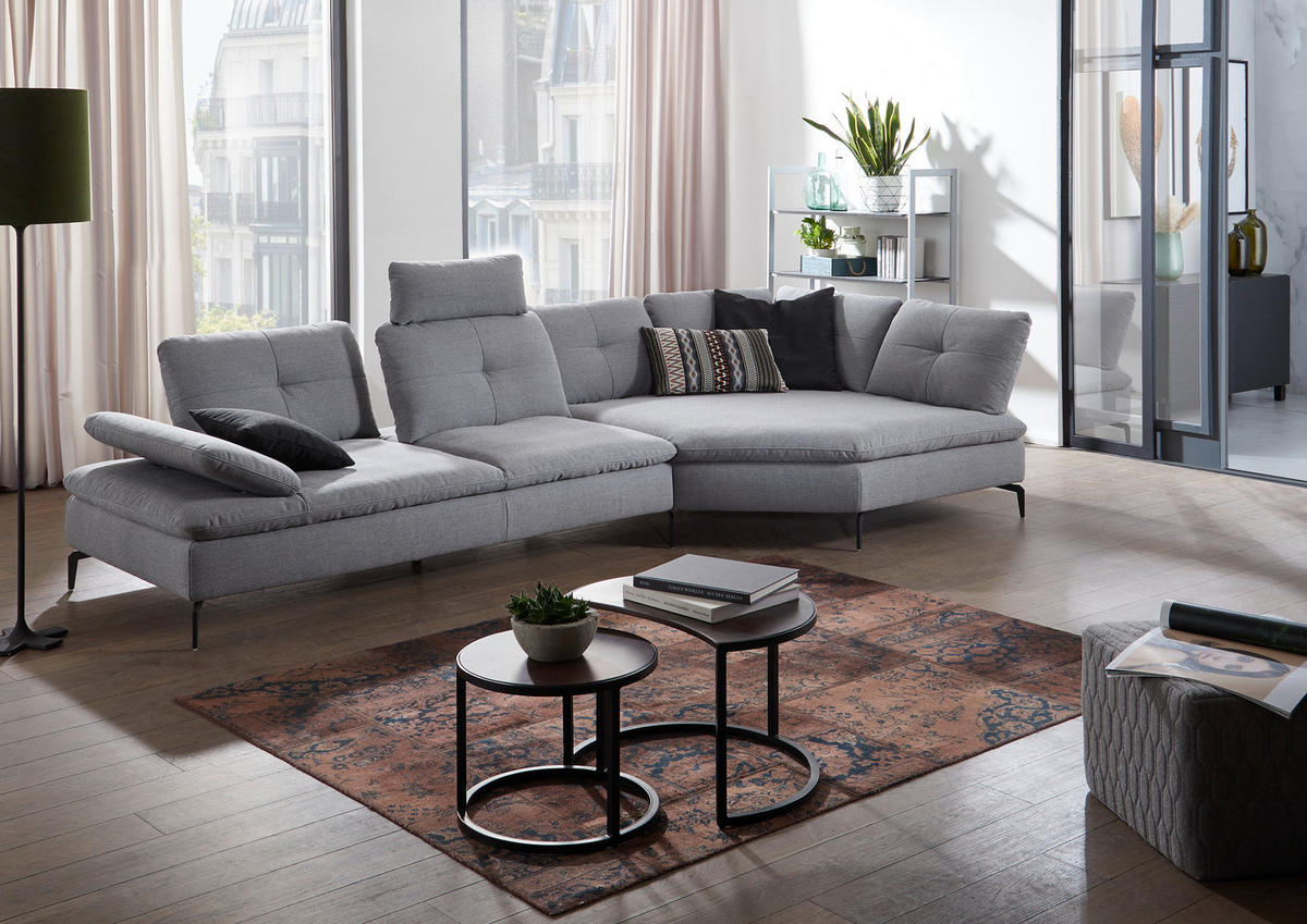 ECKSOFA Hellgrau Flachgewebe  - Hellgrau/Schwarz, Design, Textil/Metall (344/159cm) - Chilliano