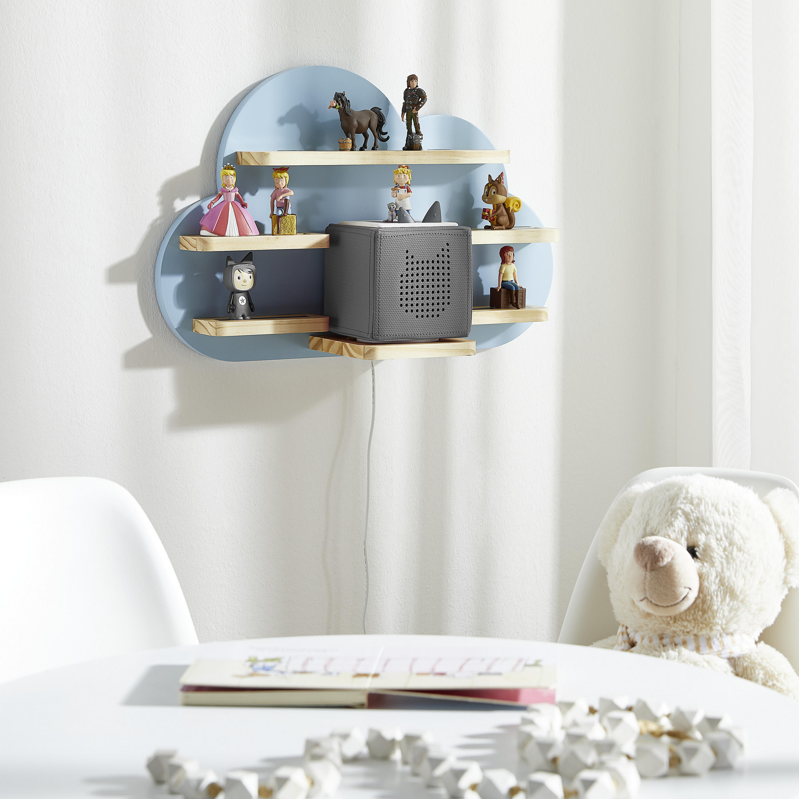 Regal für Toniebox und Figuren 50/32,5/15 cm  - Naturfarben/Hellblau, Trend, Holz (50/32,5/15cm) - Ben'n'jen