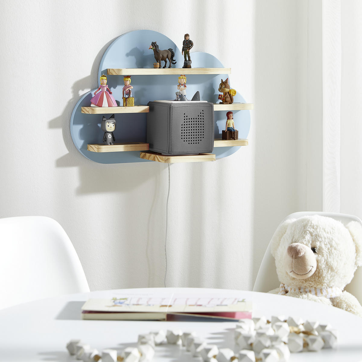 Regal für Toniebox und Figuren 50/32,5/15 cm  - Naturfarben/Hellblau, Trend, Holz (50/32,5/15cm) - Ben'n'jen