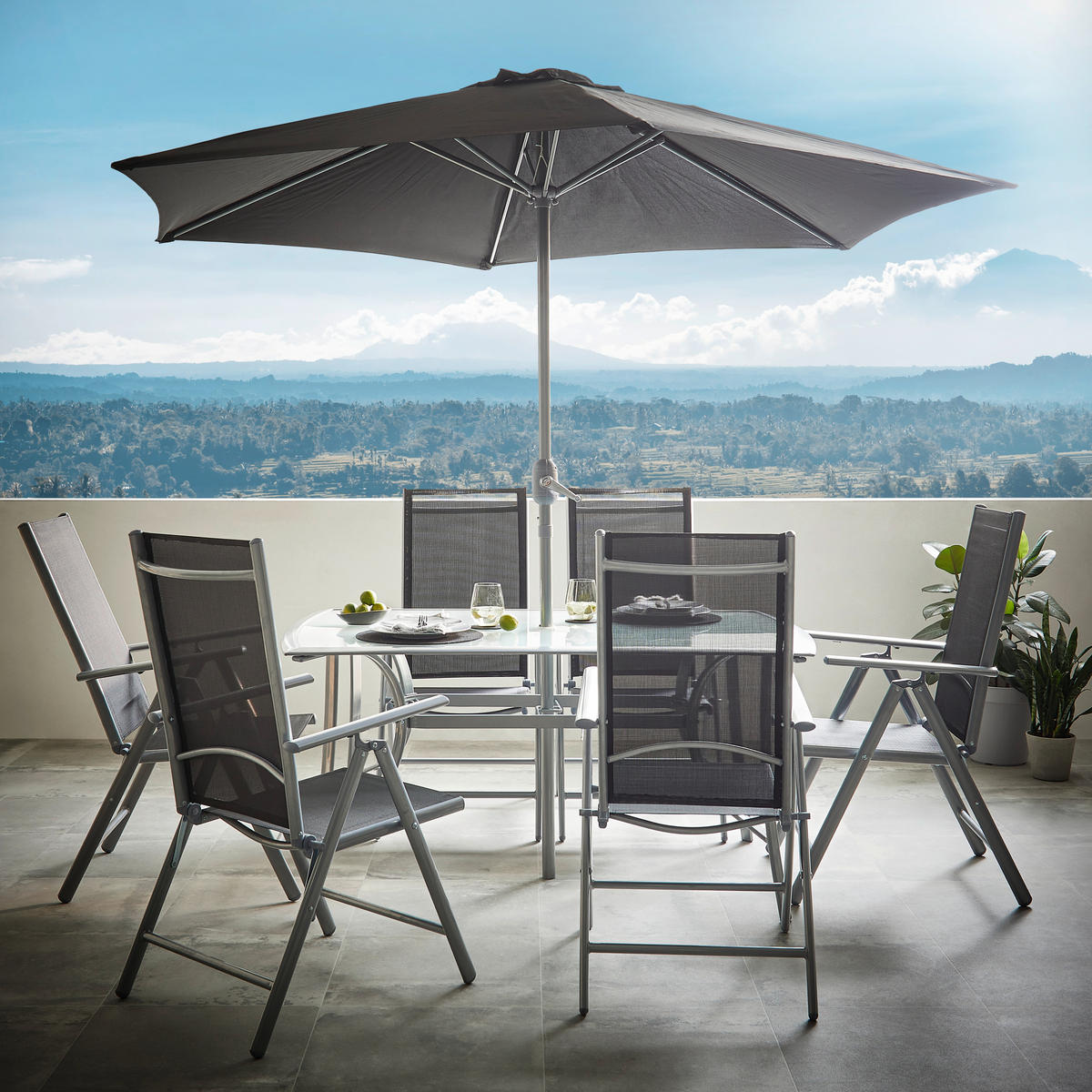 SÚPRAVA ZÁHRADNÉHO NÁBYTKU kov, plast, sklo, textil - antracitová/hliníková, Konventionell, kov/textil - Ambia Garden