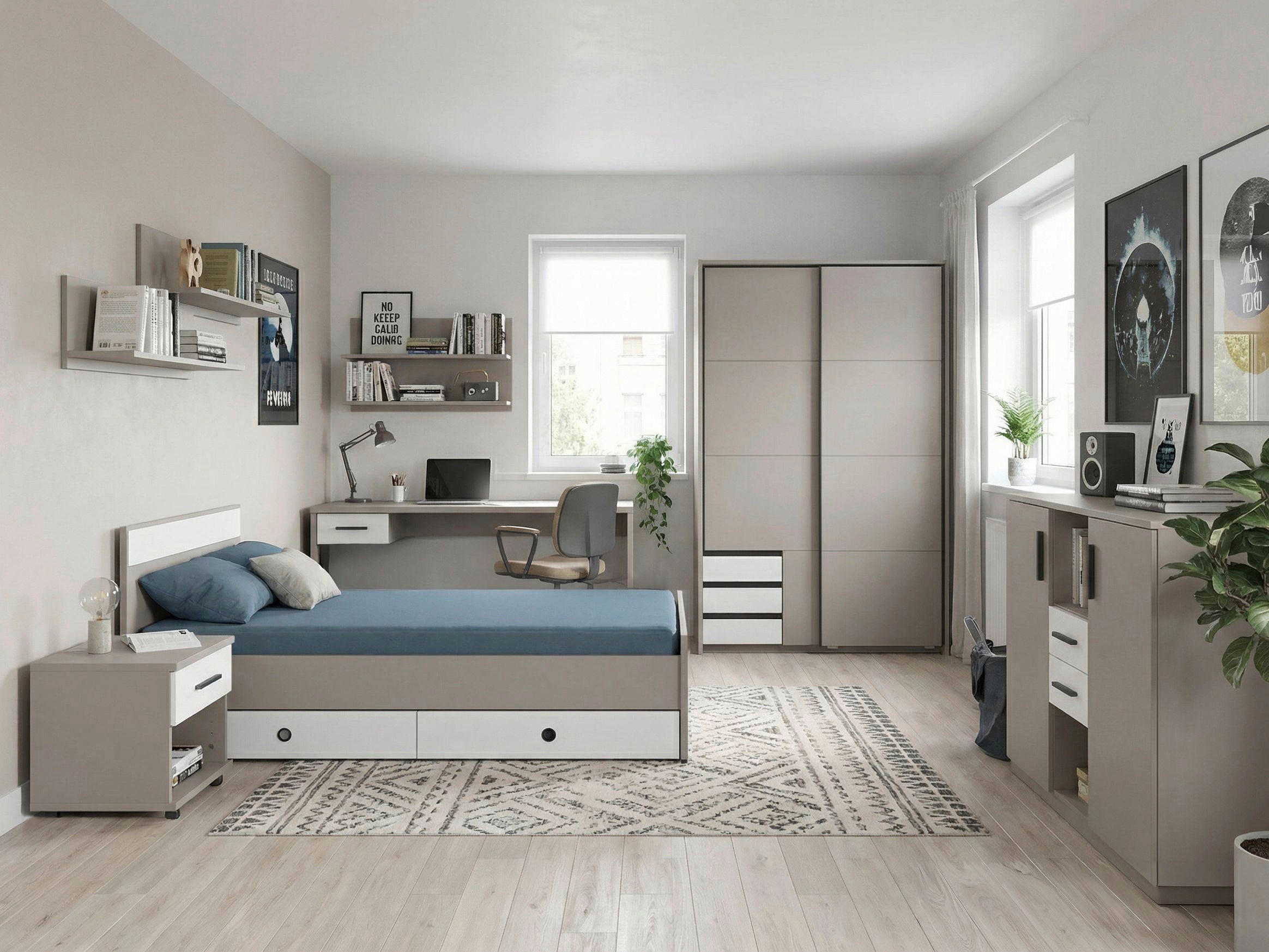 BETT 140/200 cm  in Grau, Weiß, Sahara  - Graphitfarben/Weiß, Design, Holzwerkstoff (140/200cm) - Carryhome