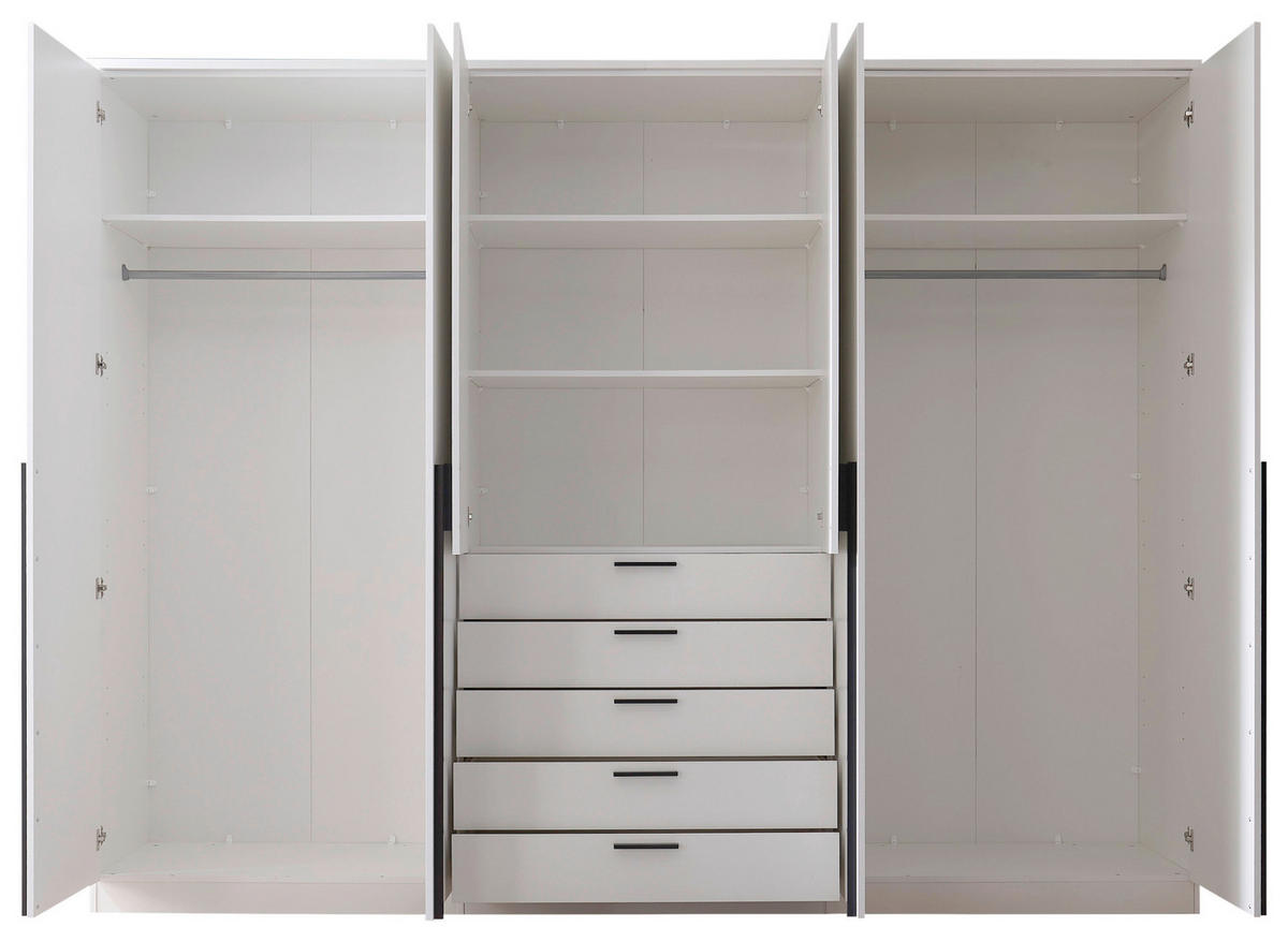KLEIDERSCHRANK 270/210/52 cm 6-türig Weiß  - Schwarz/Weiß, KONVENTIONELL, Holzwerkstoff/Kunststoff (270/210/52cm) - Boxxx