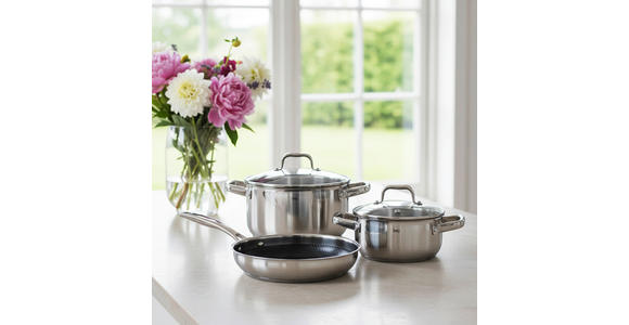KOCHTOPFSET 3-teilig  - Klar/Edelstahlfarben, Basics, Glas/Metall - Homeware Profession.