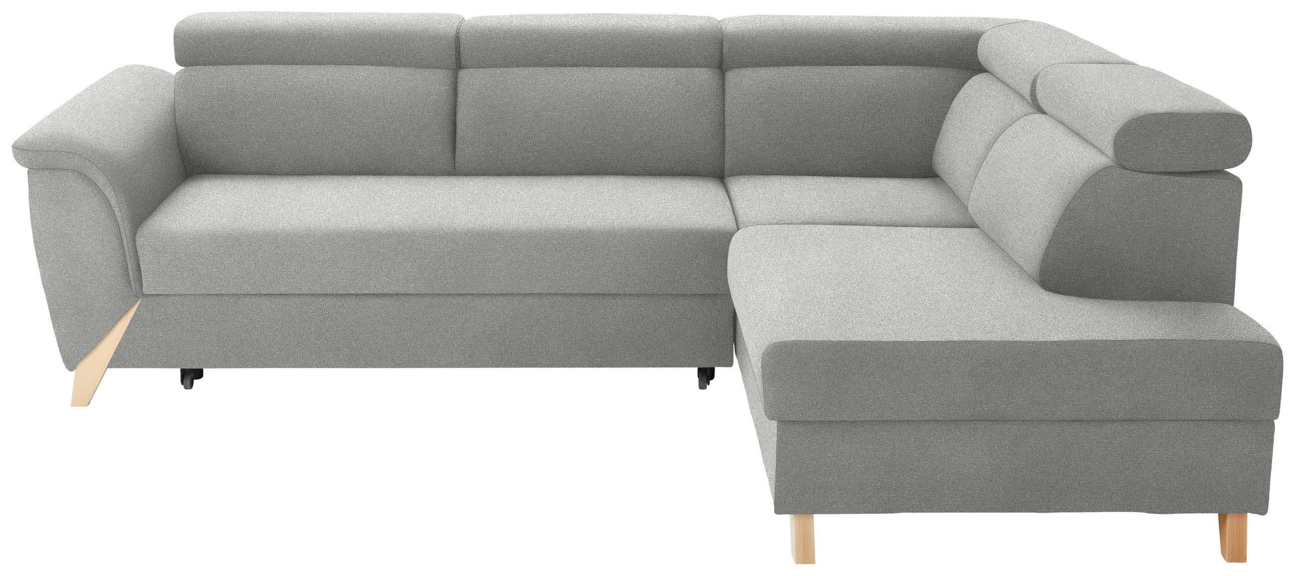 ECKSOFA  in Chenille Grauweiß Rücken echt, Kopfteilverstellung  265/200 cm  - Grauweiß/Naturfarben, KONVENTIONELL, Holz/Textil (265/200cm) - Stylife
