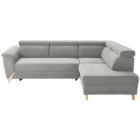 ECKSOFA  in Chenille Grauweiß Rücken echt, Kopfteilverstellung  265/200 cm  - Grauweiß/Naturfarben, KONVENTIONELL, Holz/Textil (265/200cm) - Stylife