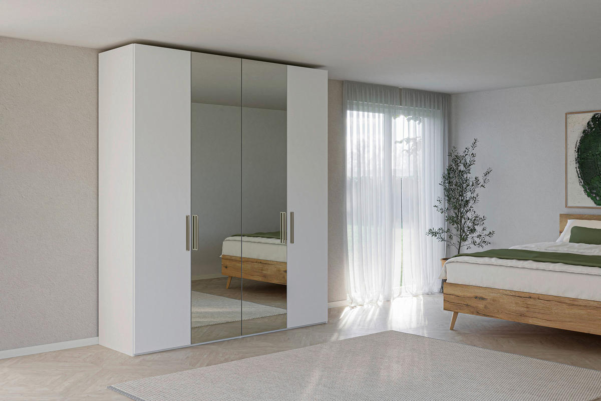 DREHTÜRENSCHRANK 203/236/59 cm,  in Weiß, 4-türig  - Edelstahlfarben/Weiß, Design, Glas/Holzwerkstoff (203/236/59cm) - Jutzler