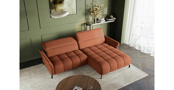 ECKSOFA Rostfarben Flachgewebe Rücken echt, Kopfteilverstellung, Sitztiefenverstellung  - Rostfarben/Schwarz, KONVENTIONELL, Textil/Metall (272/175cm) - Carryhome