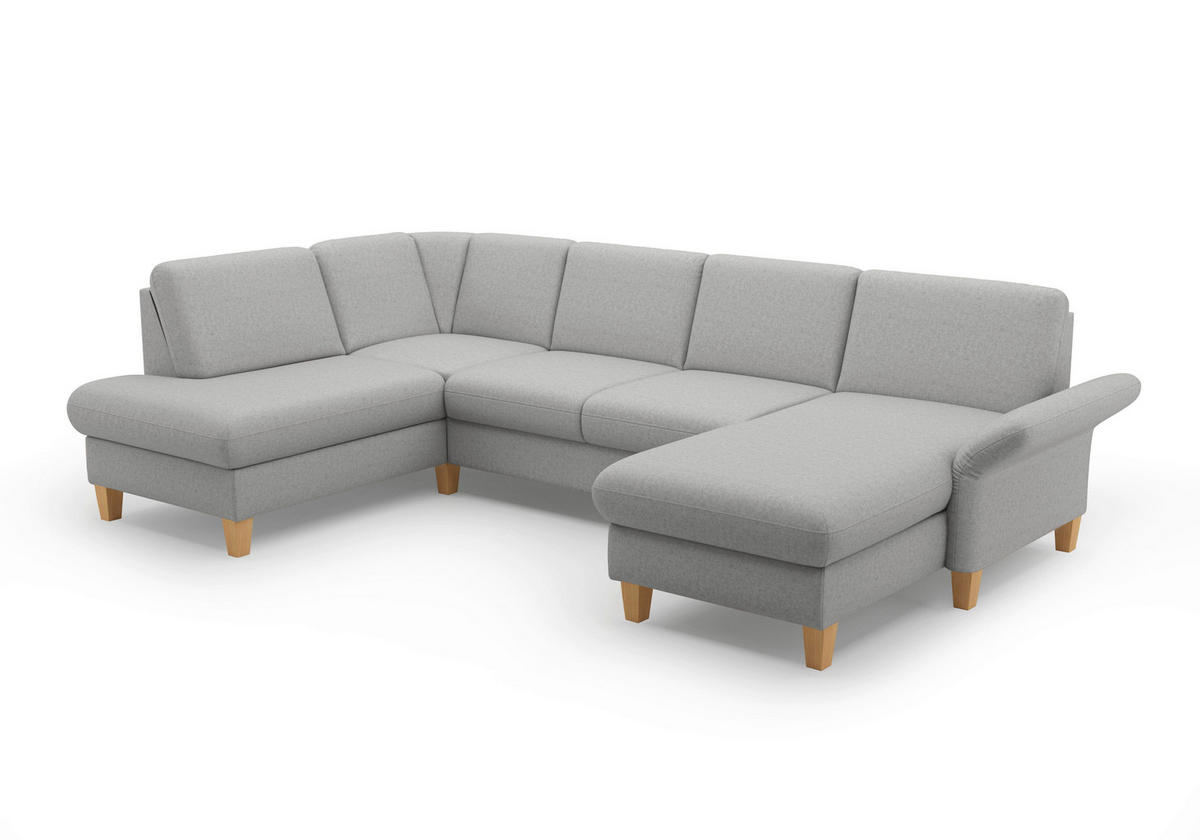 WOHNLANDSCHAFT Hellgrau Flachgewebe  - Eichefarben/Hellgrau, KONVENTIONELL, Holz/Textil (195/314/164cm) - Sit & More