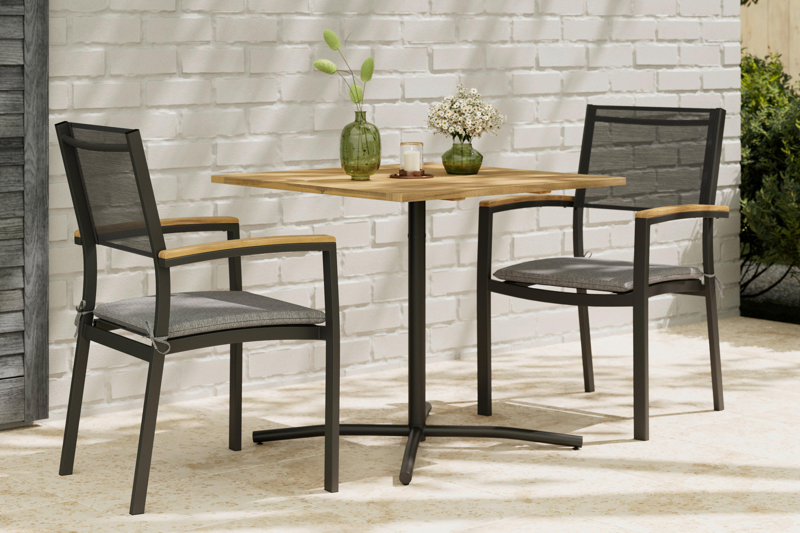 BALKONTISCH 80/80/74 cm - Grau/Akaziefarben, KONVENTIONELL, Holz/Metall (80/80/74cm) - Ambia Garden