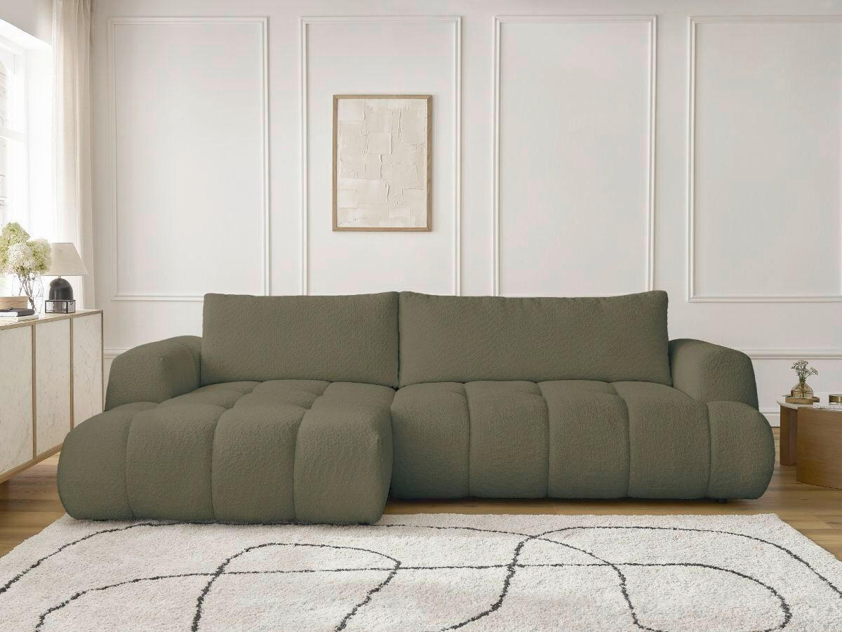 ECKSCHLAFSOFA FUJI Bouclé Grün  inkl.  - Schwarz/Grün, MODERN, Kunststoff/Textil (160/292cm)