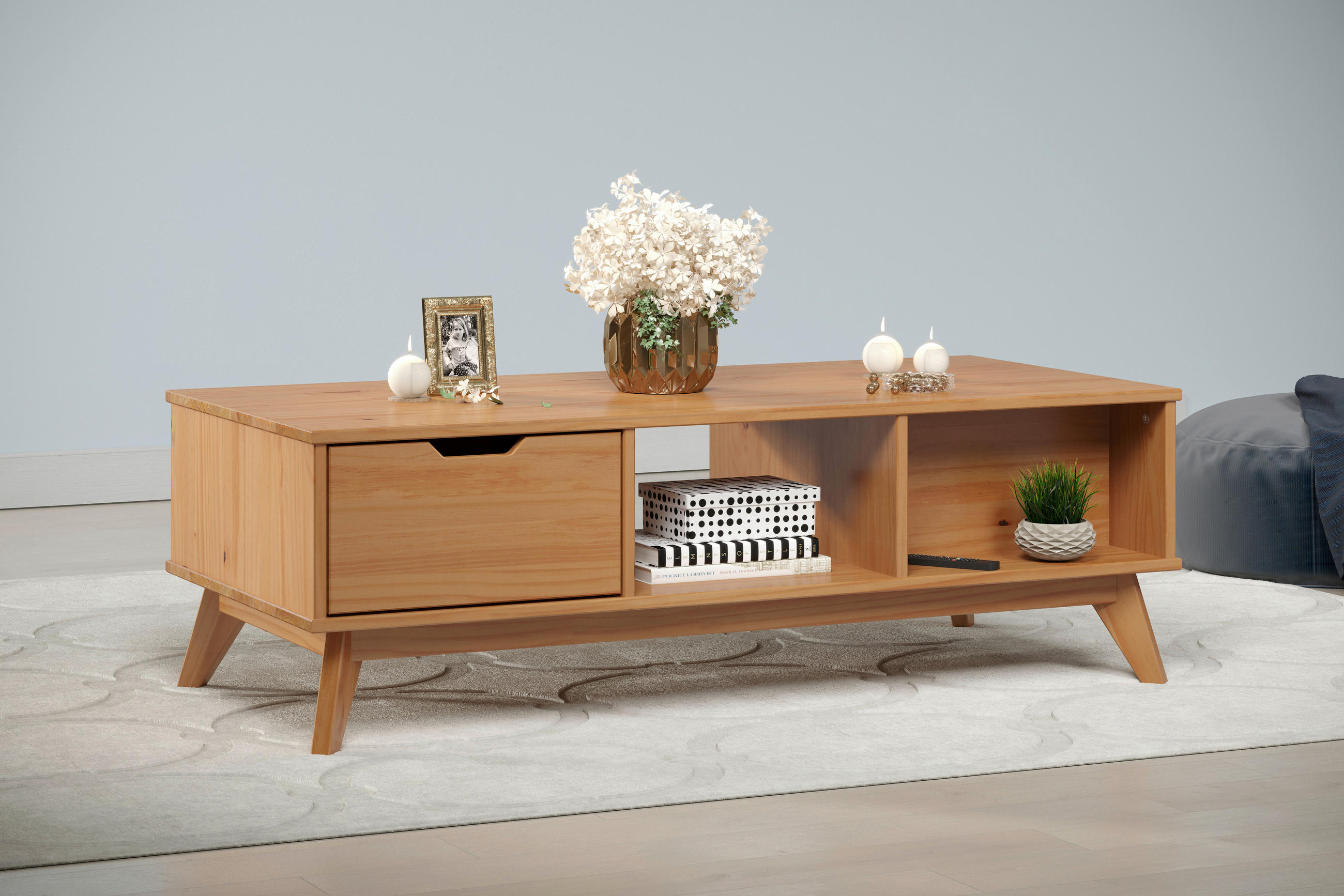 COUCHTISCH Kiefer massiv 120/55/39 cm rechteckig Honig  - Honig, LIFESTYLE, Holz (120/55/39cm)