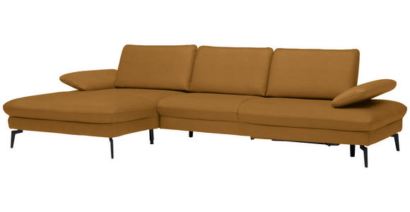 ECKSOFA in Echtleder Currygelb  - Currygelb/Schwarz, Design, Leder/Metall (157/325cm) - Dieter Knoll