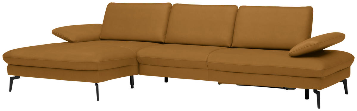 ECKSOFA in Echtleder Currygelb  - Currygelb/Schwarz, Design, Leder/Metall (157/325cm) - Dieter Knoll