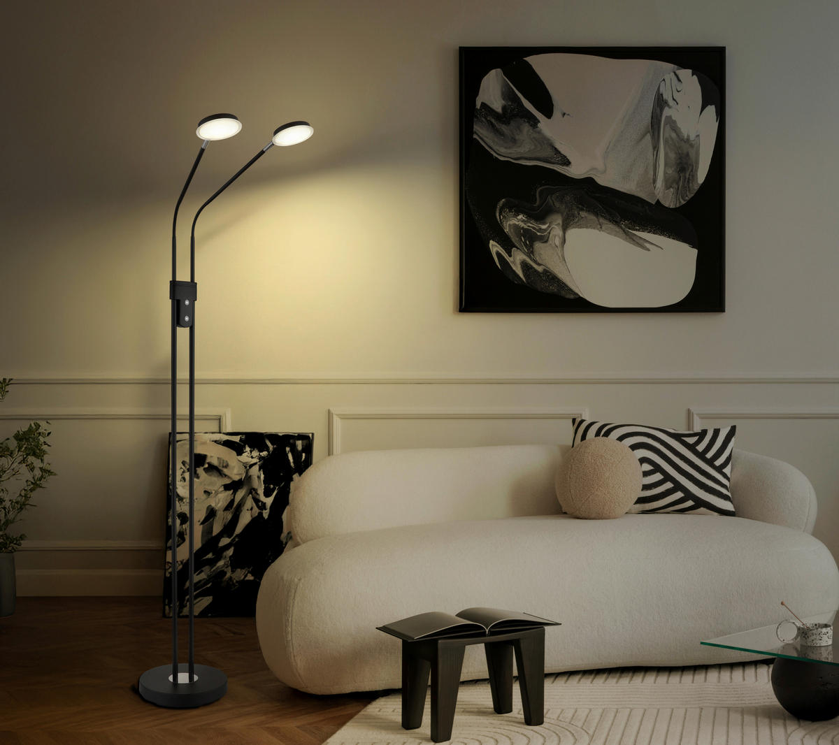 LED-STEHLEUCHTE Silvio 93/25 cm  - Schwarz/Weiß, Design, Kunststoff/Metall (93/25cm) - Globo