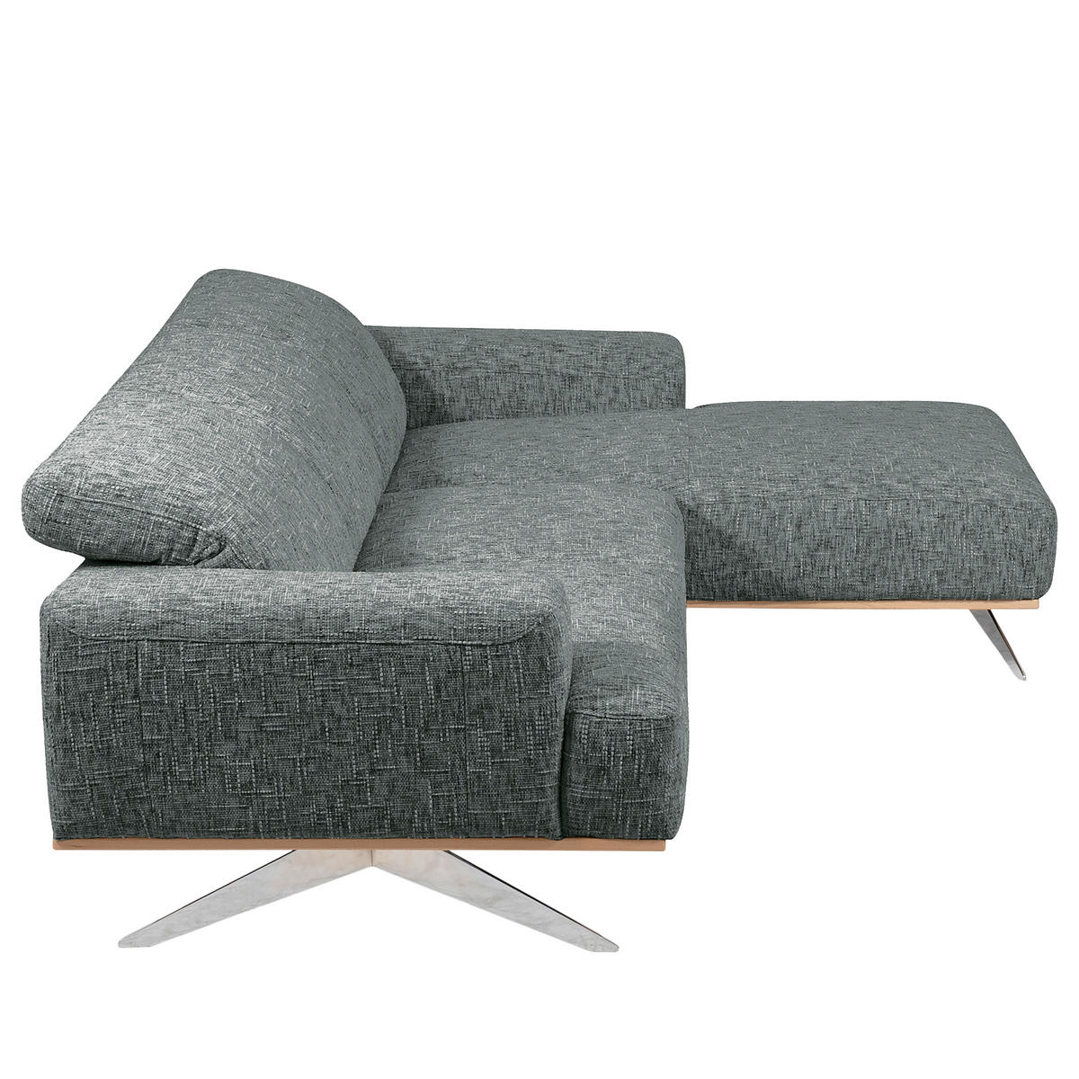 ECKSOFA PORTLAND Anthrazit Struktur Kopfteilverstellung  - Chromfarben/Anthrazit, Design, Holz/Textil (295/187cm) - Livetastic