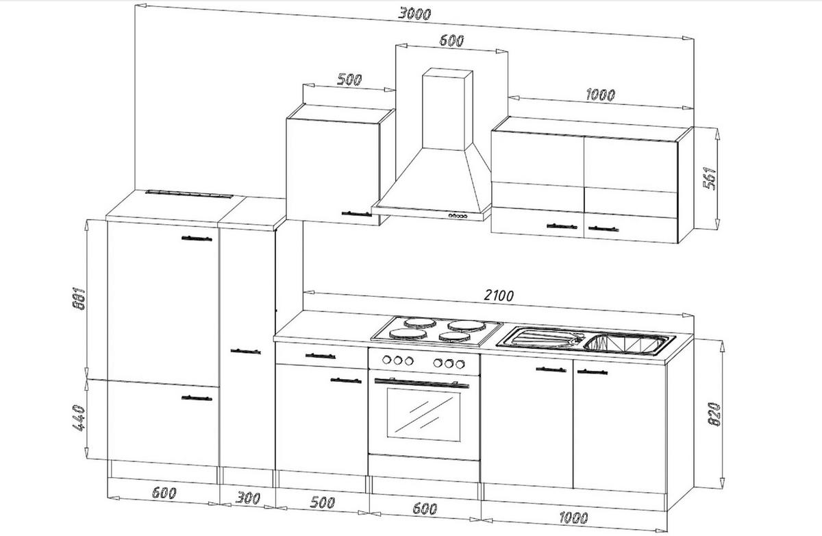 KÜCHENBLOCK 300 cm   in Grau  - Edelstahlfarben/Nussbaumfarben, Basics, Holzwerkstoff/Metall (300cm) - Respekta