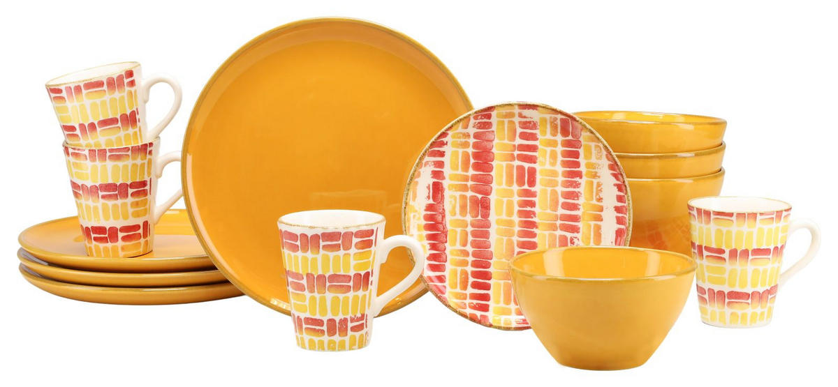 KOMBISERVICE Gelb, Orange, Rot 16-teilig 4 Personen  - Gelb/Rot, Trend, Keramik - Creatable
