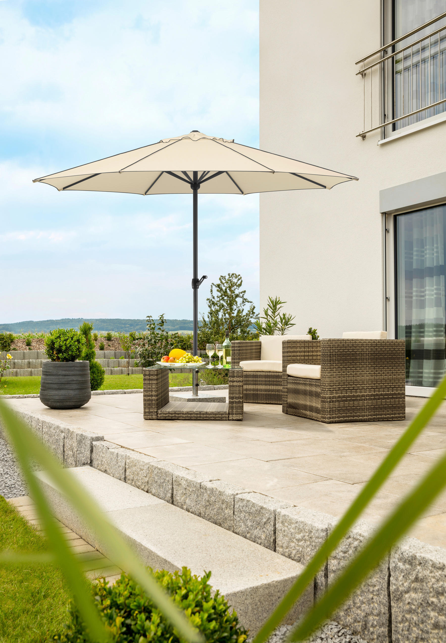 SONNENSCHIRM 350 cm Naturfarben  - Anthrazit/Naturfarben, Basics, Textil/Metall (350/275cm) - Schneider