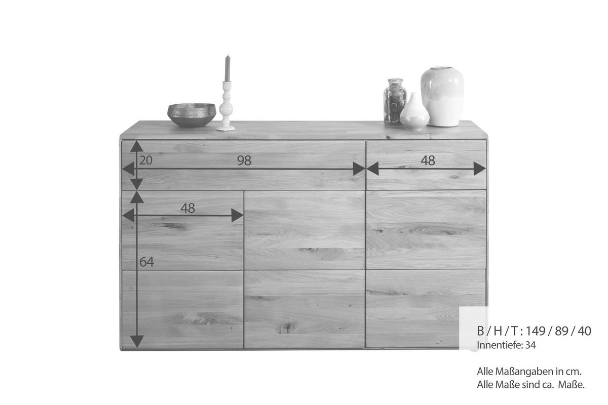 KOMMODE , 149/89/40 cm, 2 Schublade(n)  - Wildeiche, Design, Holz (149/89/40cm) - Livetastic