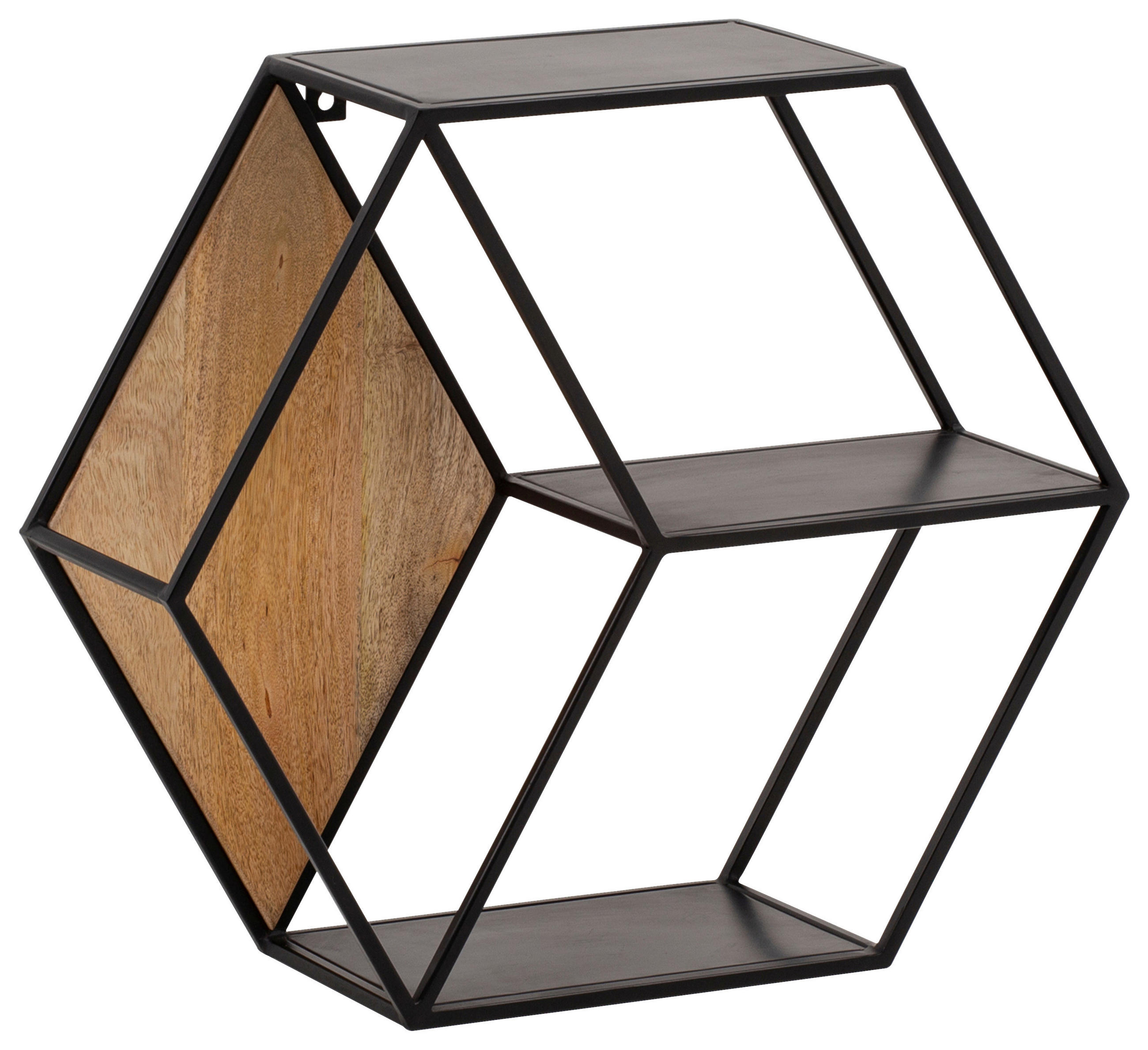 NÁSTĚNNÝ REGÁL, mangové dřevo, hnědá, černá, 60/52/20 cm - černá/hnědá, Lifestyle, kov/dřevo (60/52/20cm) - MID.YOU