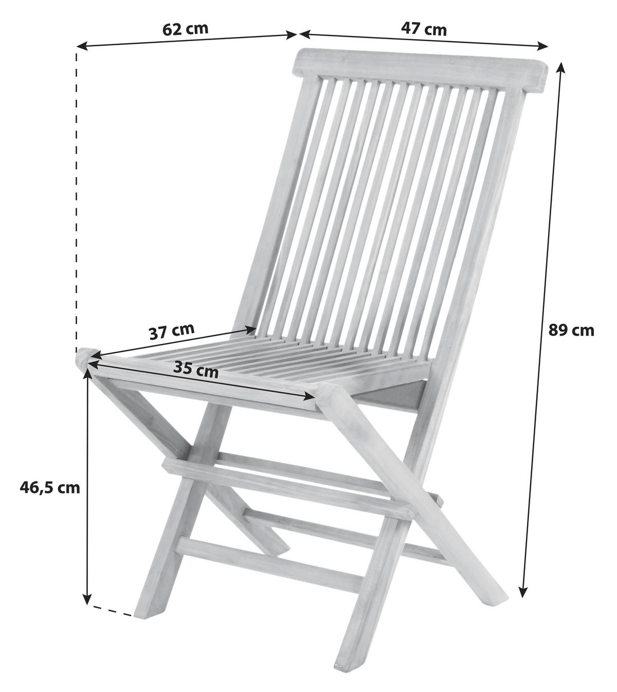 GARTENKLAPPSTUHL in Holz Teakfarben  - Teakfarben, Basics, Holz (47/89/62cm)