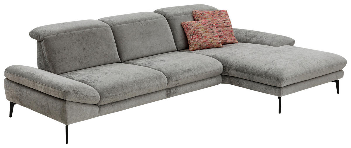 ECKSOFA in Chenille Grau  - Schwarz/Grau, Design, Textil/Metall (188/319cm) - Beldomo System