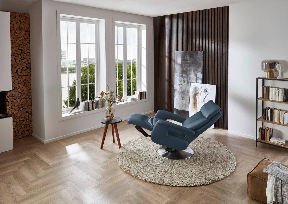 RELAXSESSEL in Leder Blau  - Blau/Edelstahlfarben, Design, Leder/Metall (78/112/85cm) - Cantus