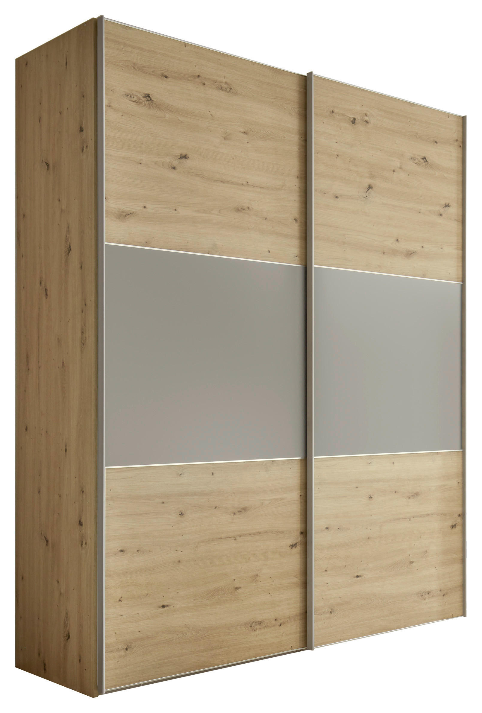SCHWEBETÜRENSCHRANK 225/222/68 cm 2-türig Hellgrau, Eiche Artisan  - Hellgrau/Alufarben, Holzwerkstoff/Metall (225/222/68cm) - Moderano