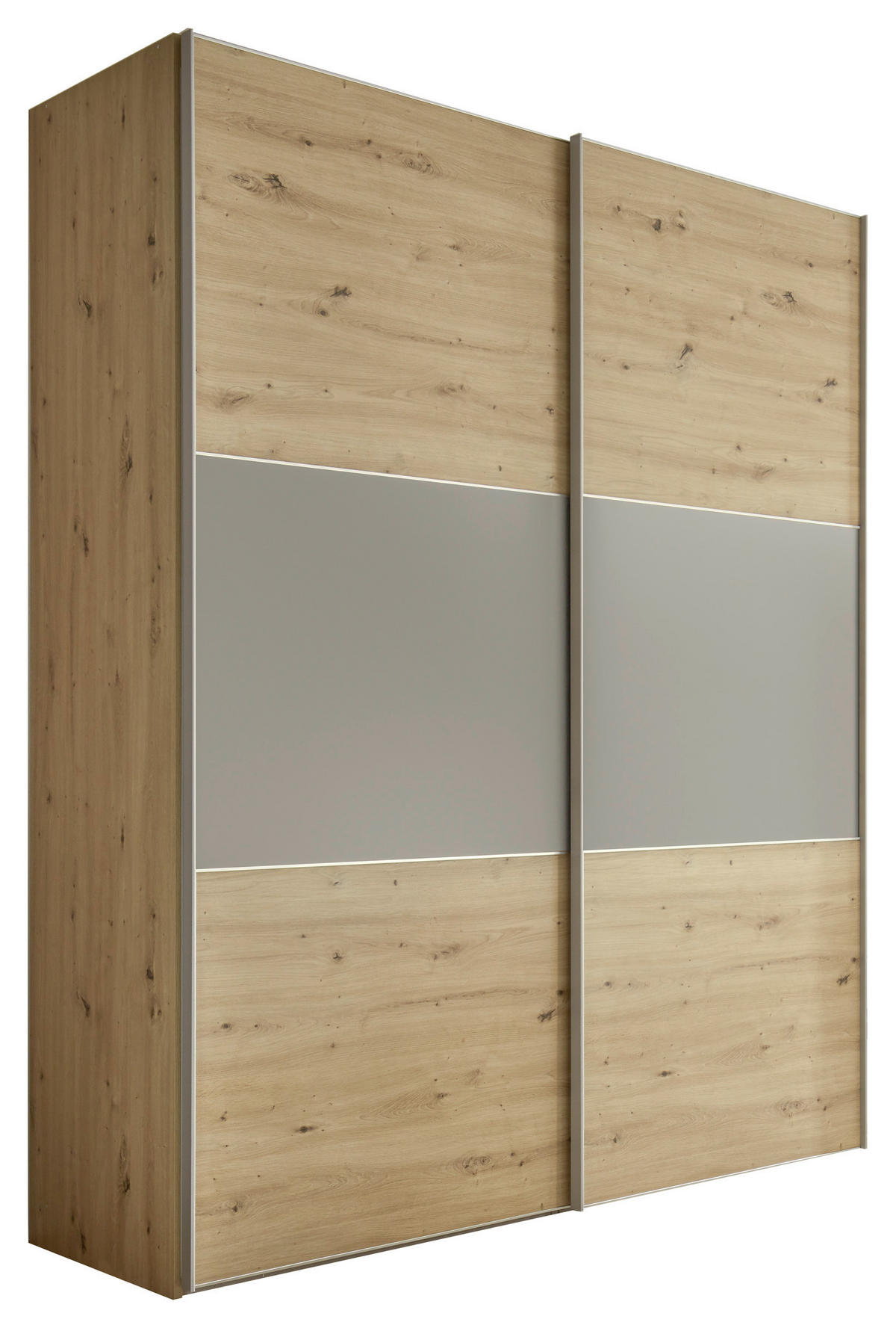 SCHWEBETÜRENSCHRANK 225/222/68 cm 2-türig Hellgrau, Eiche Artisan  - Hellgrau/Alufarben, Holzwerkstoff/Metall (225/222/68cm) - Moderano